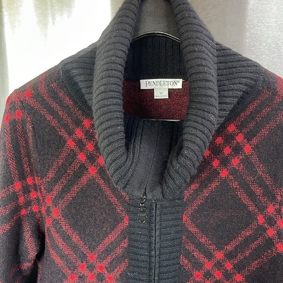Pendleton Original Westerly Men’s size M Sweater full zip cowl neck, red & black - Picture 4 of 13